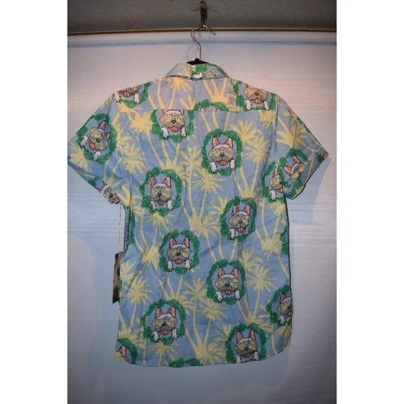 Bulldog with sunglasses & palm trees hawaiian shirt made to live size s slim fit - Picture 5 of 8